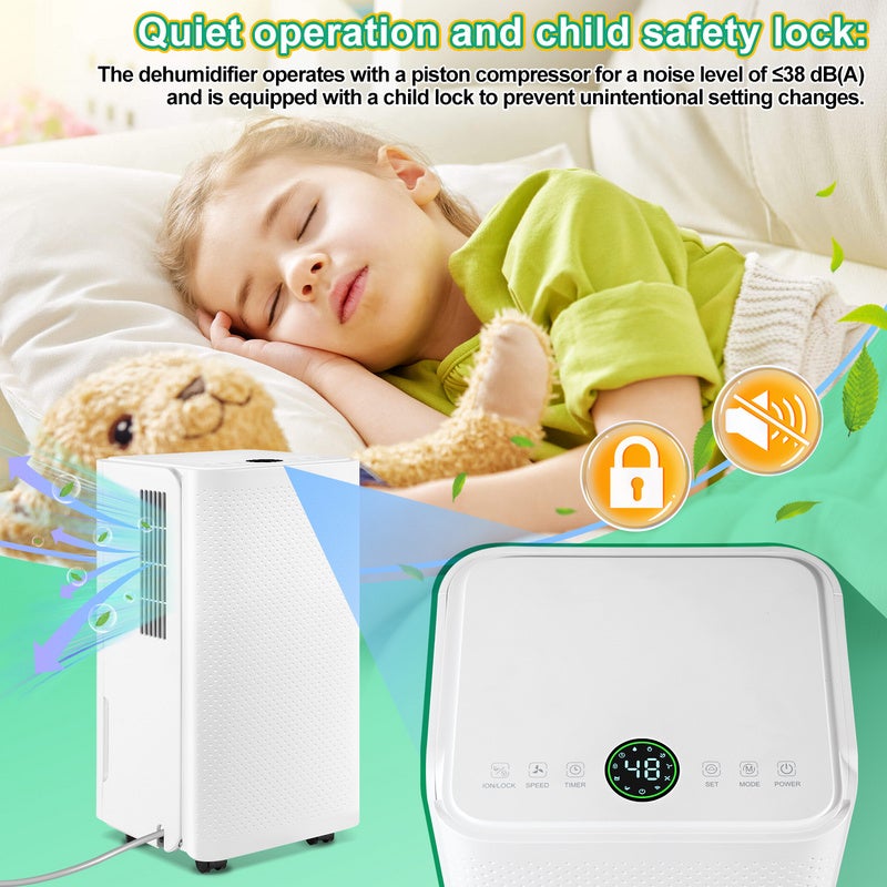 Deshumidificador de aire 16L/Día , Deshumidificador silencioso portátil antimoho 38dB 20m²-25m - 7