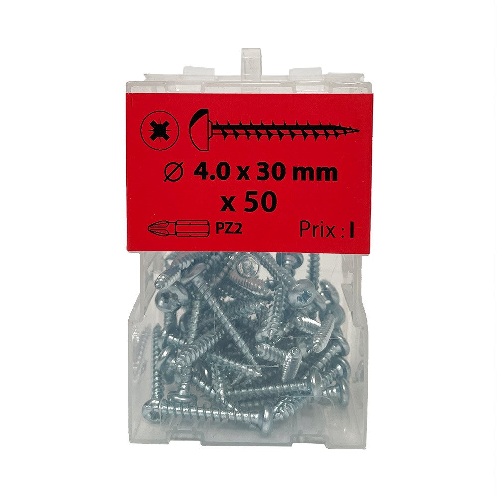 Boite 50 vis agglo 4 x 30mm tête ronde Pozidriv zingué - Viswood ...