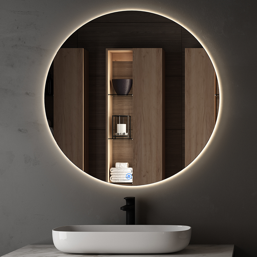 Meuble de salle de bain 2 tiroirs avec vasque à poser arrondie BALEA et miroir rond Led SOLEN - Blanc - 80cm - 8