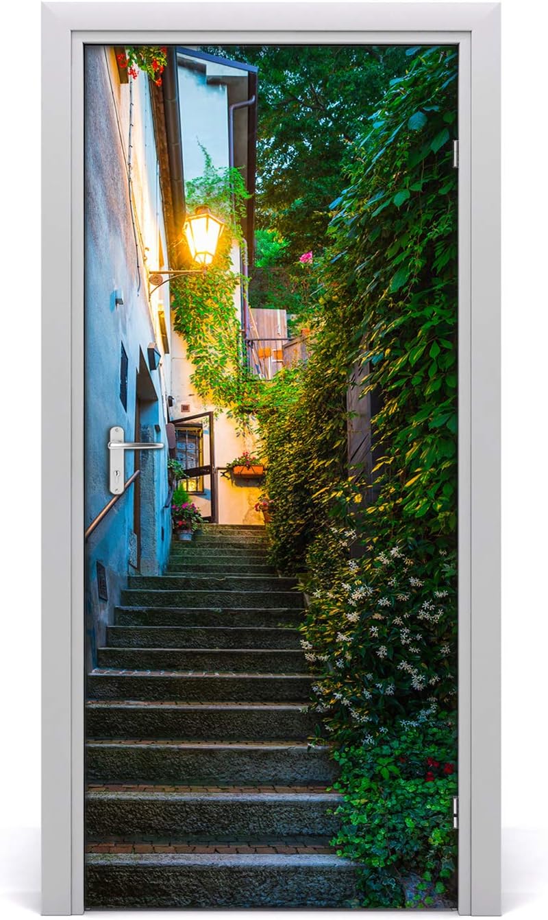 Naklejka na drzwi – samoprzylepna naklejka dekoracyjna 77x200 cm, wodoodporna tapeta na drzwi – Old City Stairs