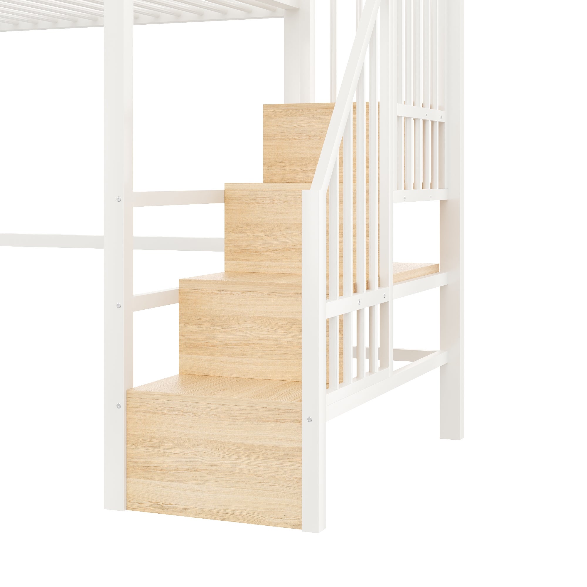 Lit mezzanine 90 x 200 cm avec éclairage LED, escalier avec rangements intégrés, espace libre modulable dessous, structure en métal robuste, blanc - 9