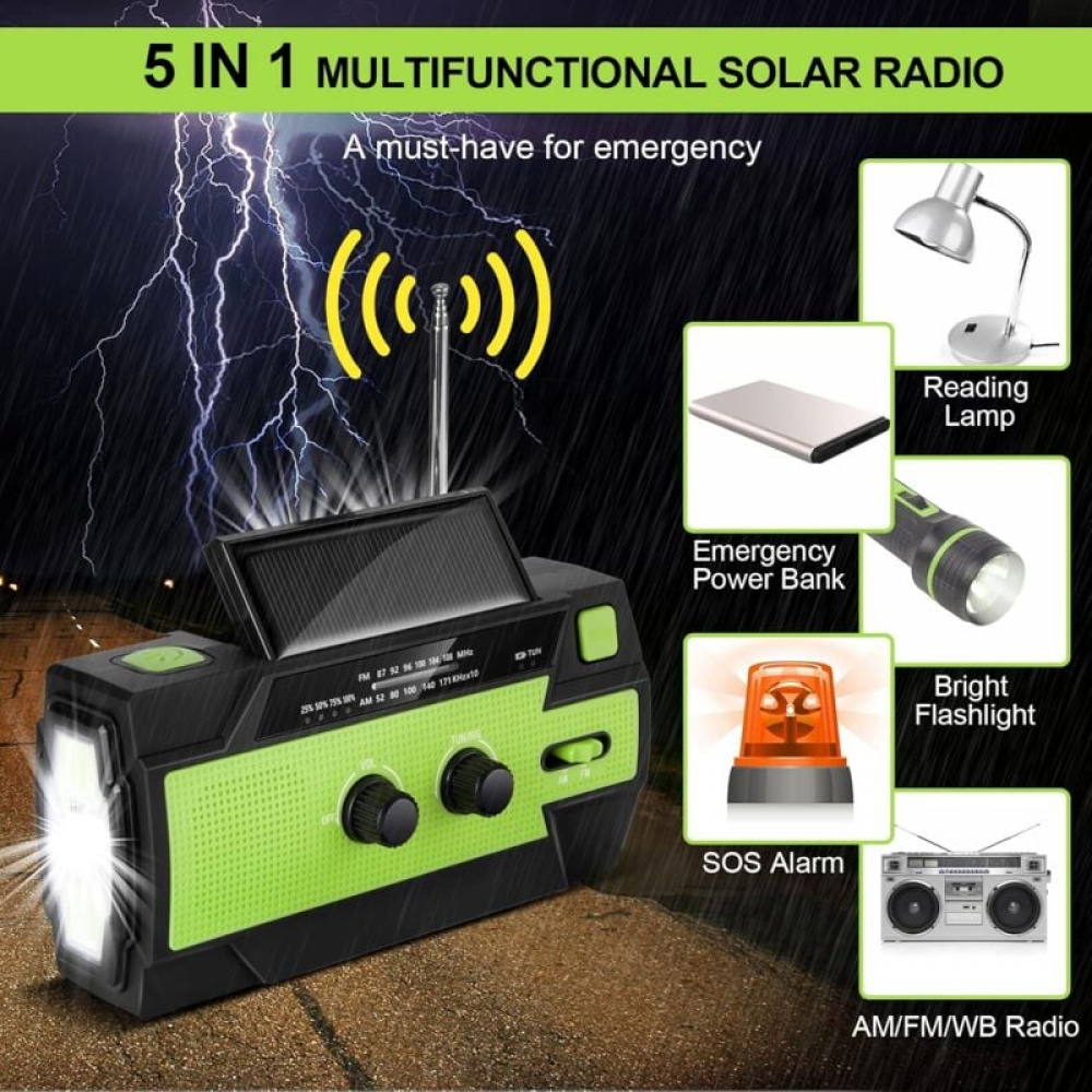 Acquista Radio AM/FM portatili ad energia solare con Bluetooth 5000mAh Power Bank SOS bussola a manovella campeggio di emergenza escursionismo luce a LED in Italia a partire da 43