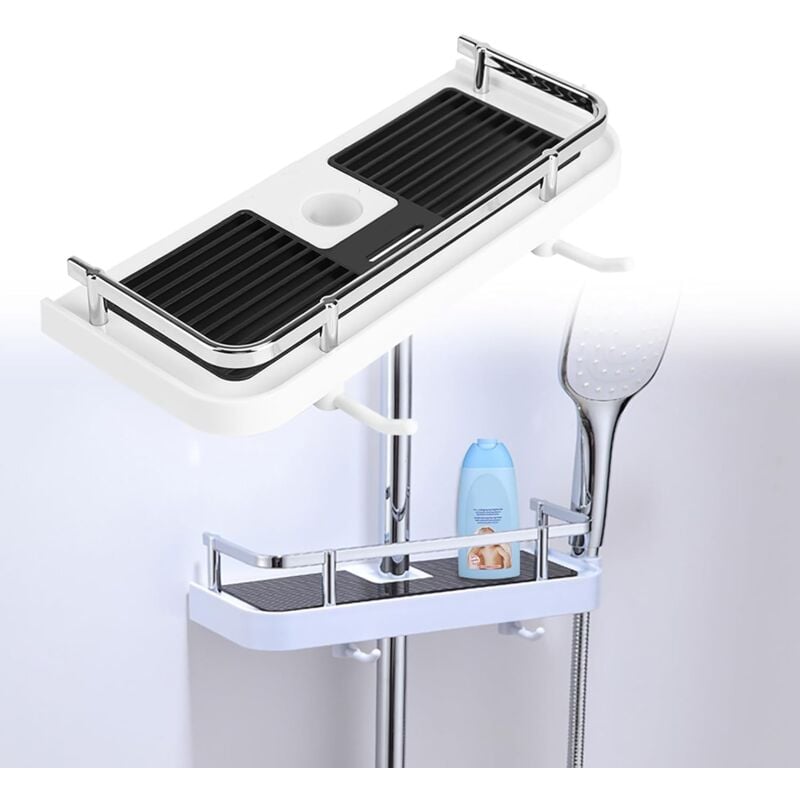 Étagère De Douche En Acier Inoxydable Sans Perçage - Pour Barre De Douche De 18 Mm à 25 Mm - Pour Shampoings Et Gels Douche - Noir | Leroy Merlin