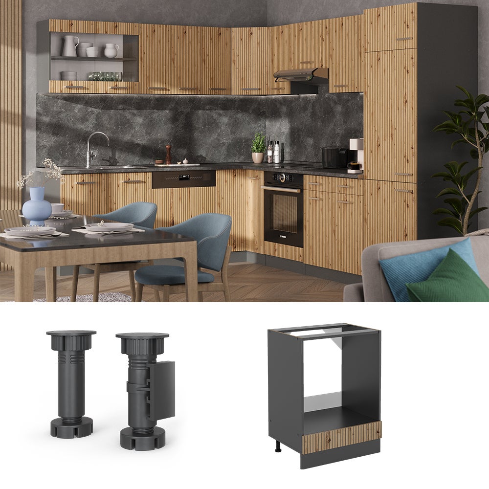 Vicco Meuble pour four R-Line, Chêne Artisan, 60cm , PT Anthracite - 2