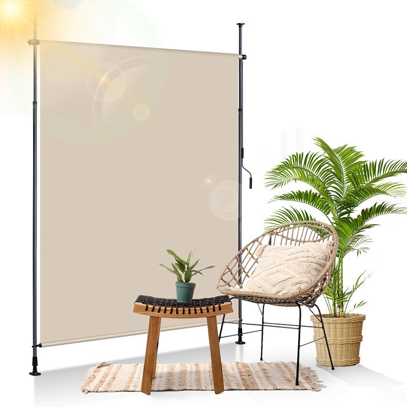 Markiza zewnętrzna Markiza pionowa zewnętrzna Markiza z zaciskami 200 x 270 cm rozkładana markiza zewnętrzna z korbką bez wiercenia Beżowa