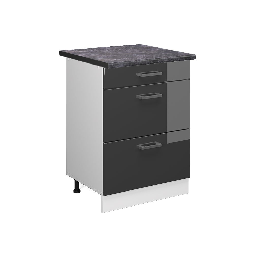 Vicco Szafka dolna do kuchni R-Line, Antracyt wysoki połysk, 60 cm z szufladami, BP Antracyt