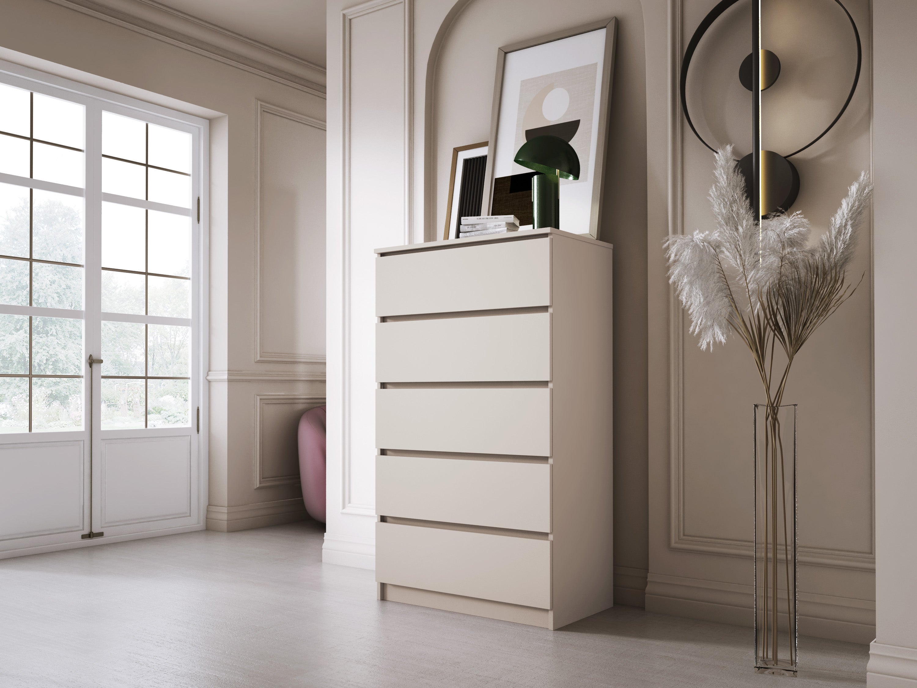 Commode 5 tiroirs, cachemire, 70 x 39 x 125 cm - 4