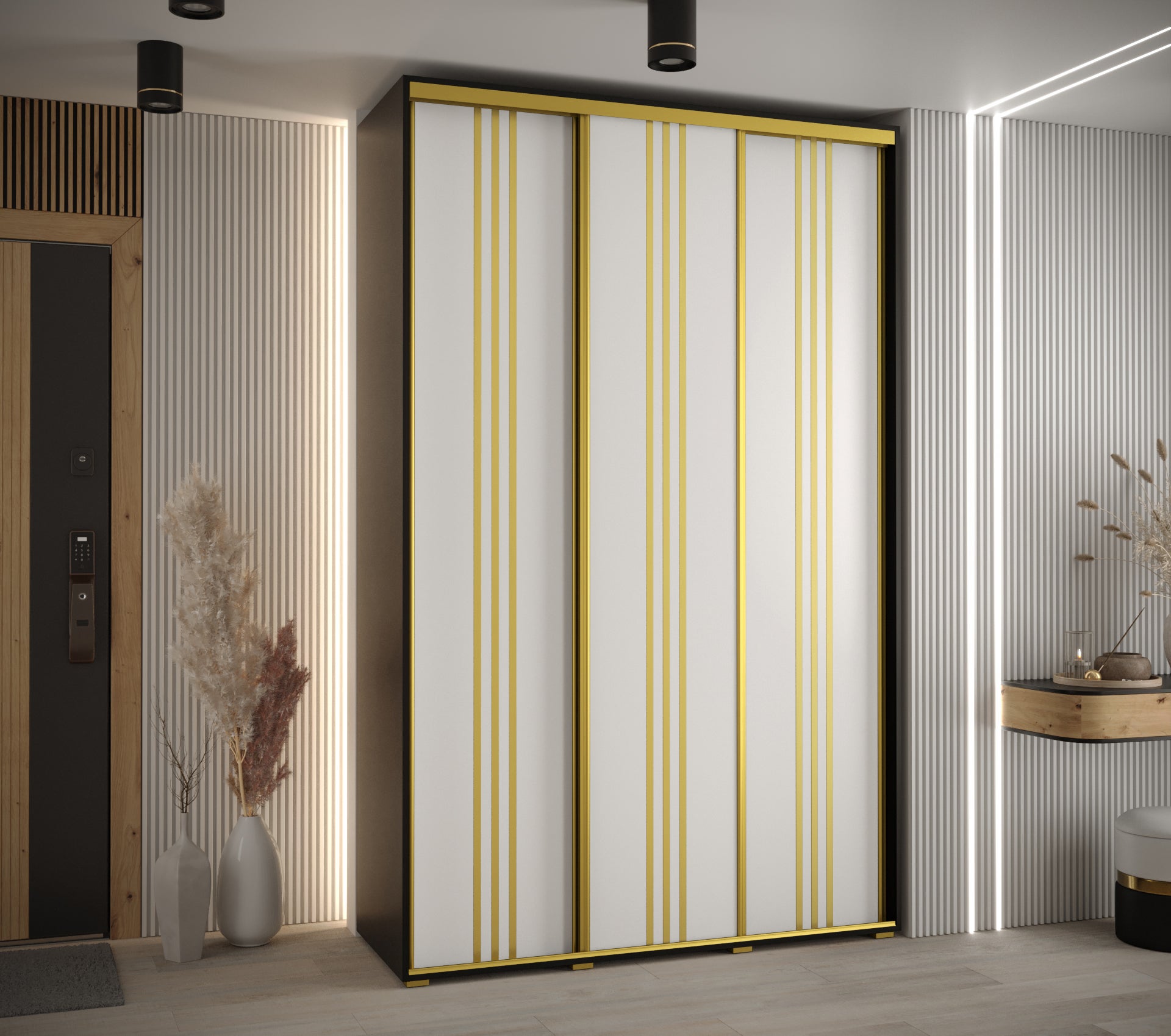 Szafa przesuwna wysoka Davos 6 150 x 60 x 235,2 cm czarny + biały + u. złoty - Abiks Meble - 2