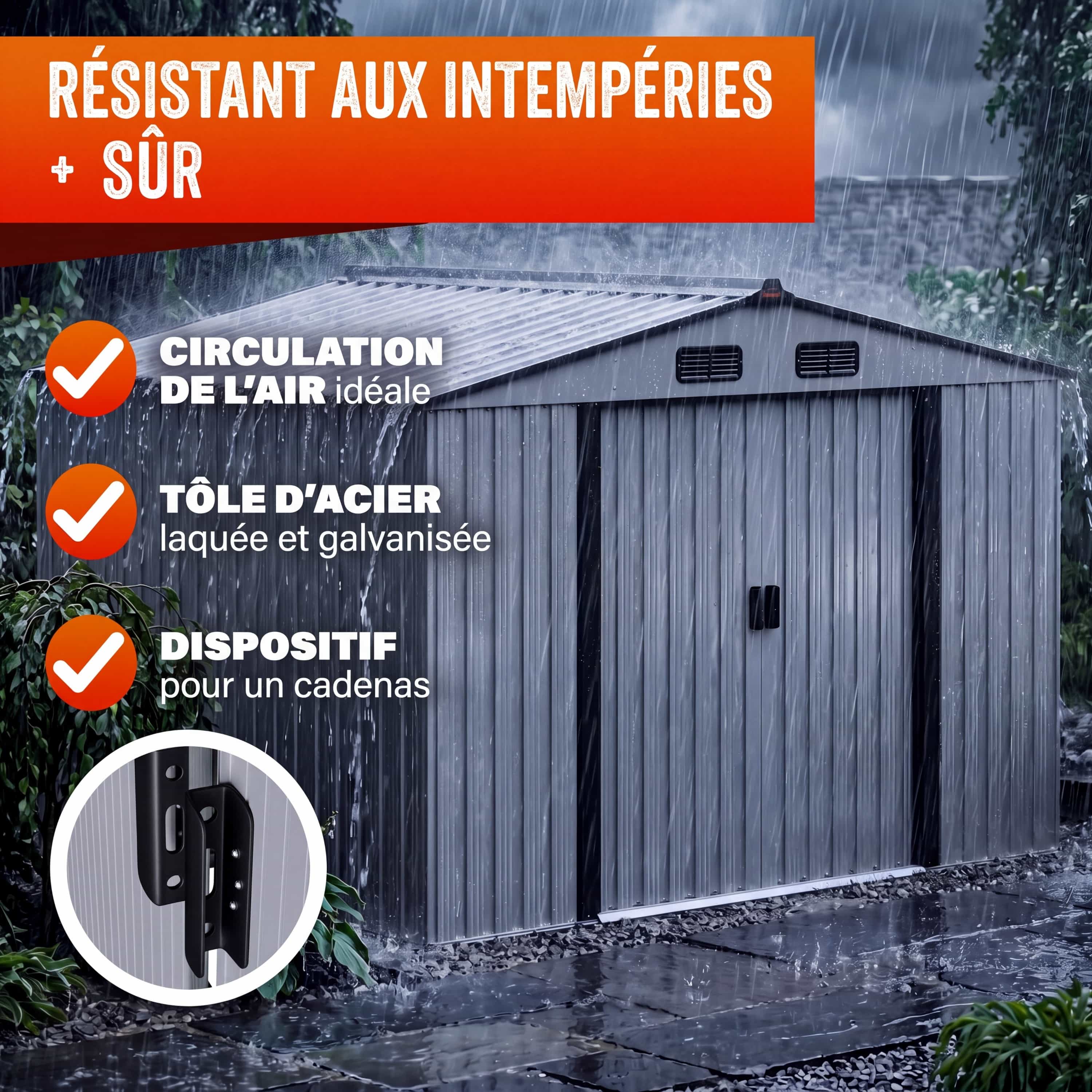 GARDEBRUK® Abri de jardin métal XXL 5m² fondation 260x205x180cm porte coulissante gris-métallique cabane de jardin cabanon de jardin 9m³ - 5