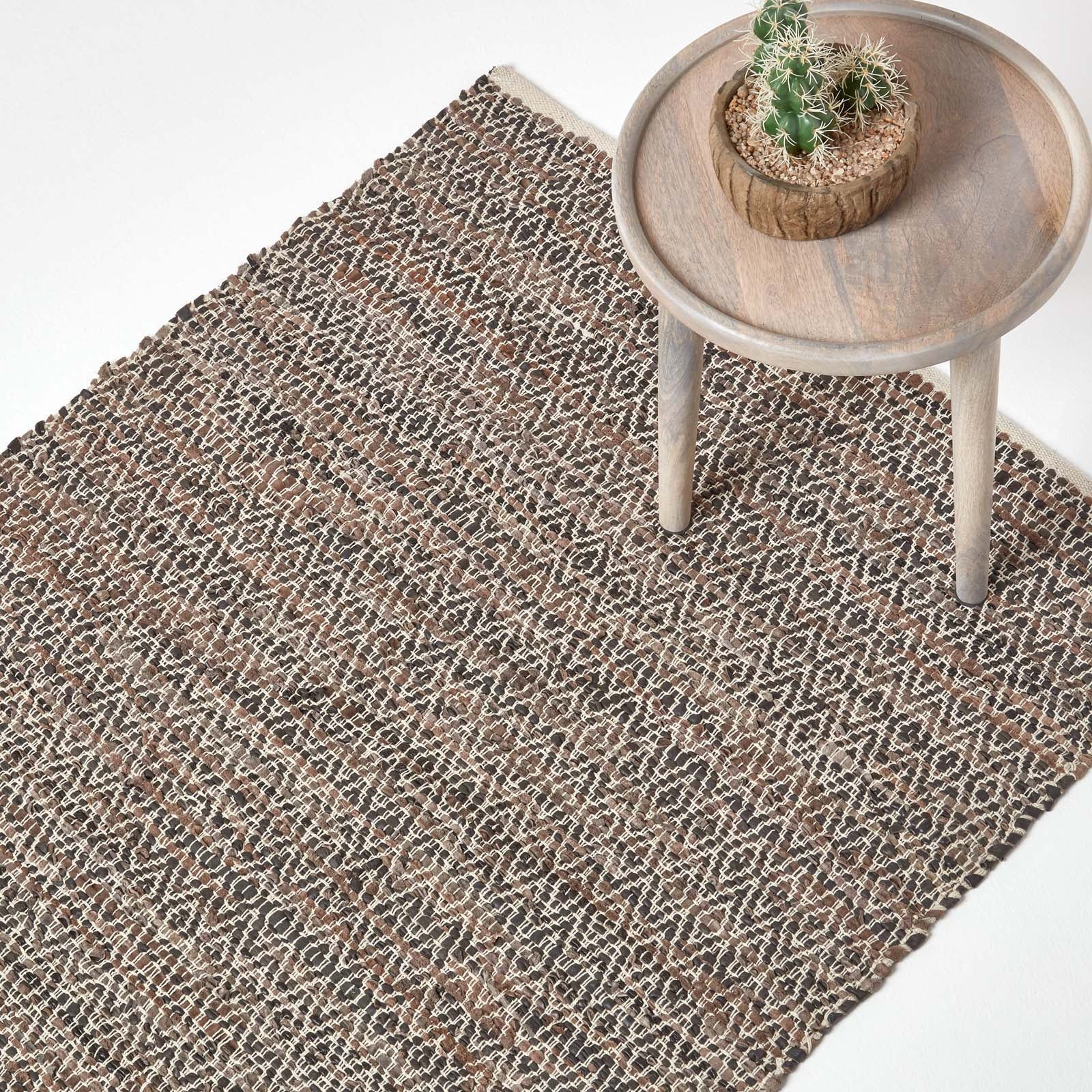 Homescapes Tapis de couloir en cuir recyclé marron à motif losanges - 66 x 200 cm - 2