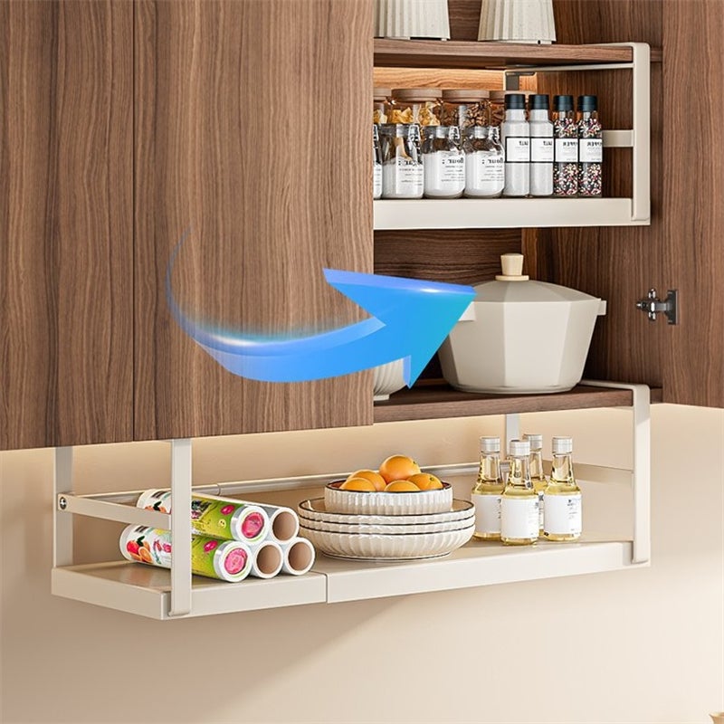 Porte-épices mural rétractable en acier inoxydable, support de rangement facile à installer et polyvalent, rétractable blanc 27-45*22*18.7 cm - 9