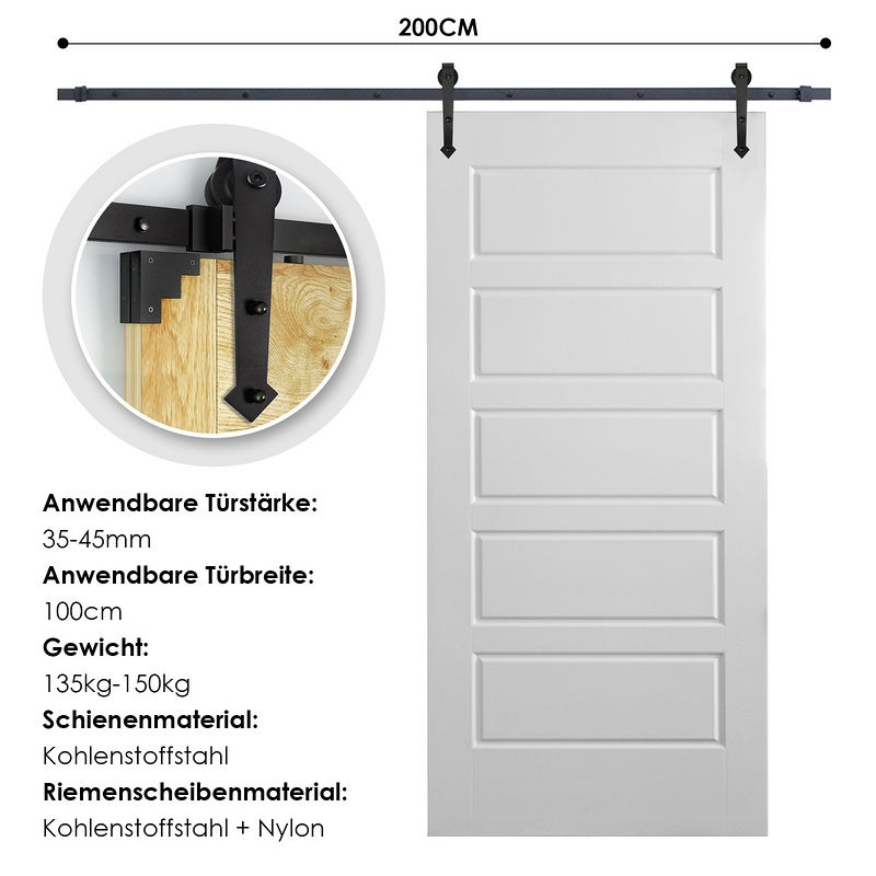 Rail Porte Coulissante Système de Porte Coulissante Ensemble d'accessoires pour Rail en bois Verre 150kg Pfeil 200CM - 7