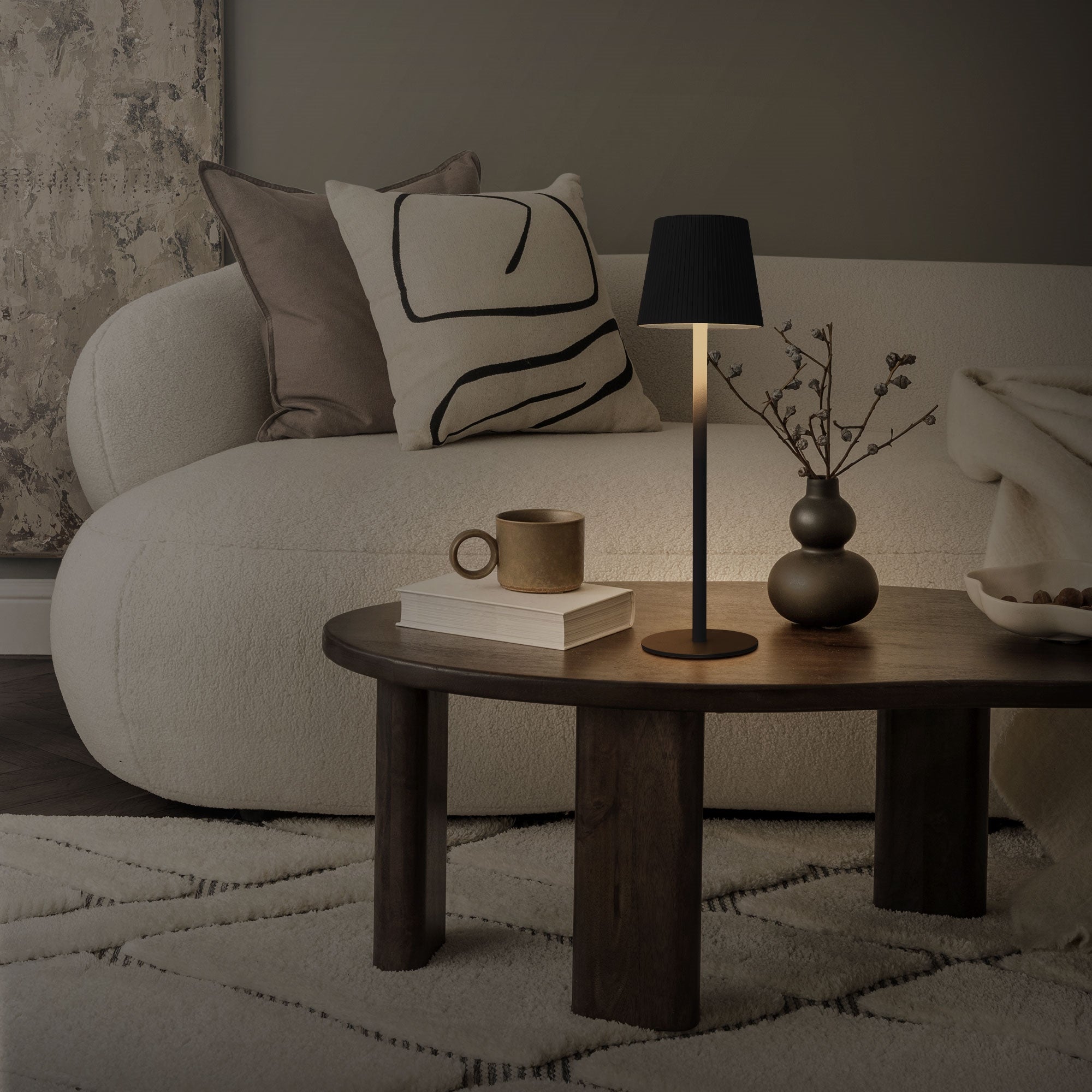 Lampa de masa touch LED ML-Design Ø10x36 cm, lumina alb cald, control tactil, veioza ambientala neagra pentru noptiera, birou sau lectura