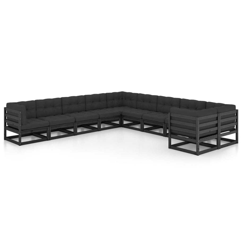 VidaXL Set de muebles de jardín 10 pzas con cojines madera pino negro ...