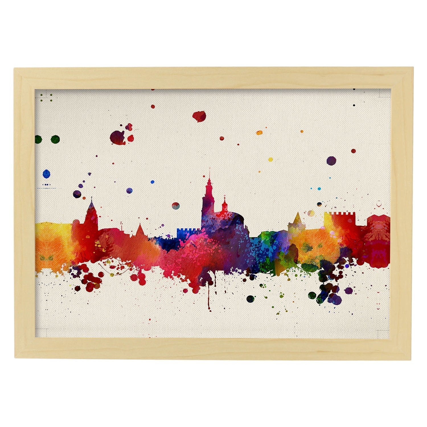 Poster de gijon. láminas e ilustraciones de ciudades, comunidades, y mapas de espana. marco madera clara - a3