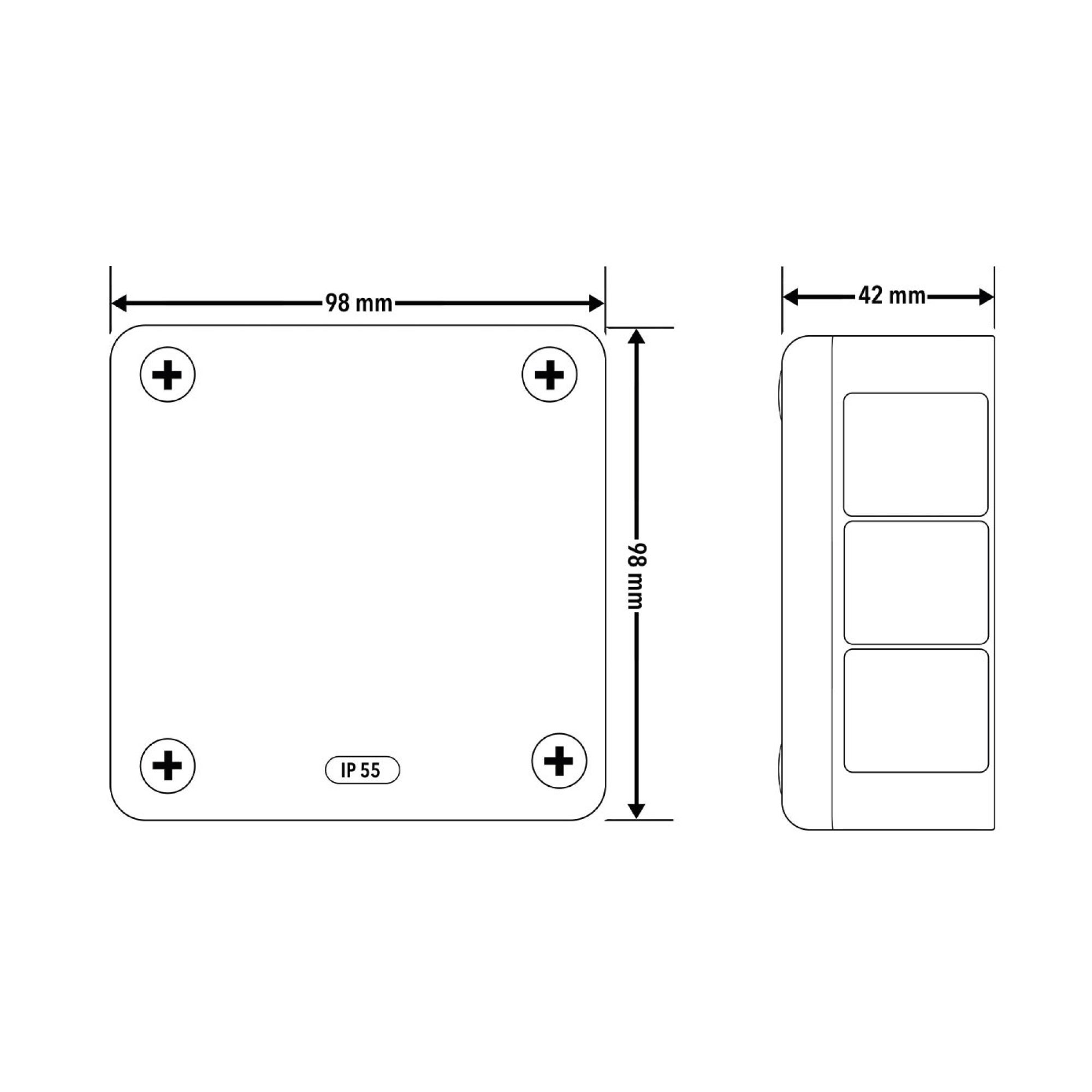 Puszka natynkowa hermetyczna 98x98x42mm 12-wlotowa, z dławikami gumowymi, IP55 zamknięcie 