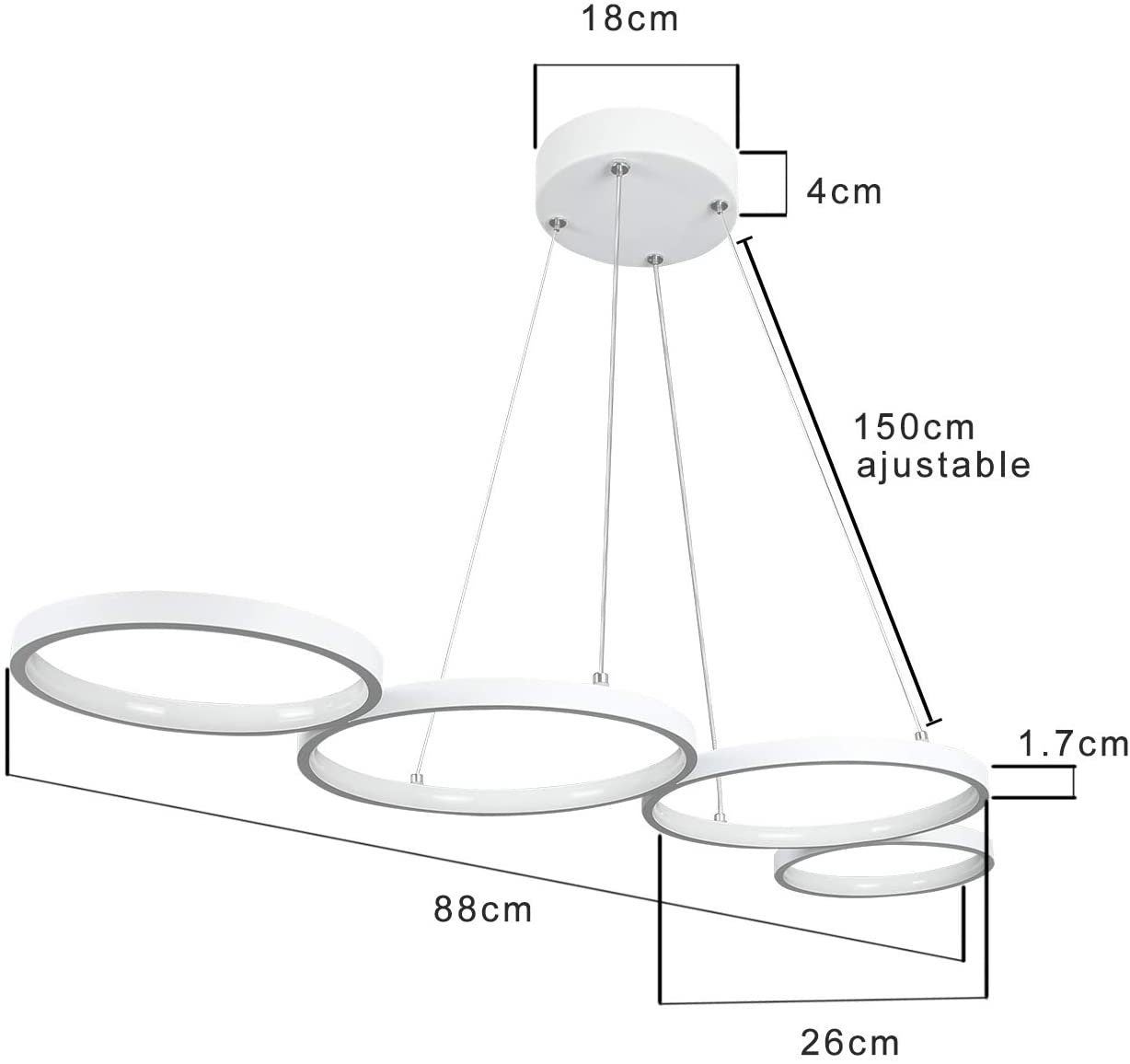 ZMH Suspension LED Dimmable 54W Blan Salle à Manger Modernec 4 Flammes 88cm Anneau Apparence Hauteur Réglable avec Télécommande - 3