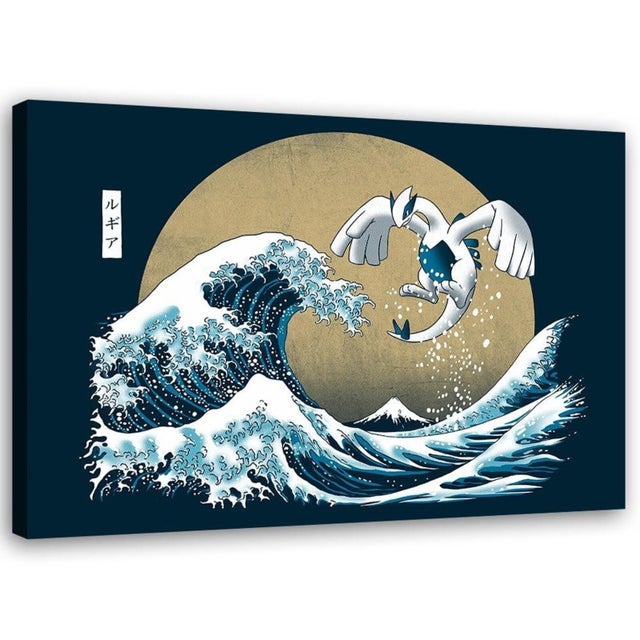 Tableau Pokemon Lugia et la Grande Vague de Kanagawa - 120 x 80 cm