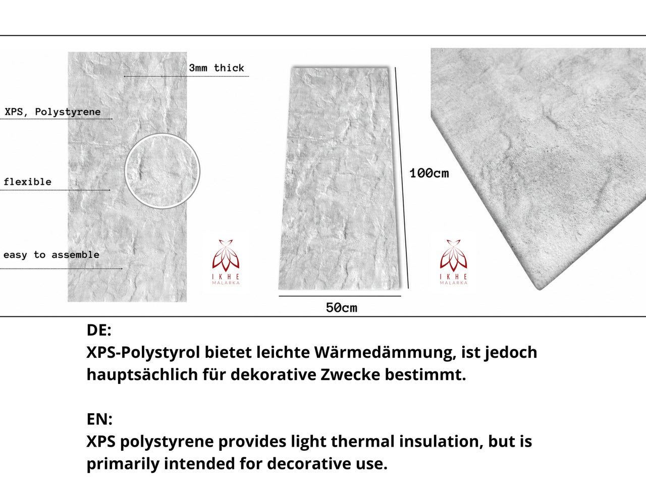Painel decorativo 3D em poliestireno XPS efeito betão cinza prateado – Parede e teto – 3 mm – 100x50 cm – 1 peça – 128151 - 3