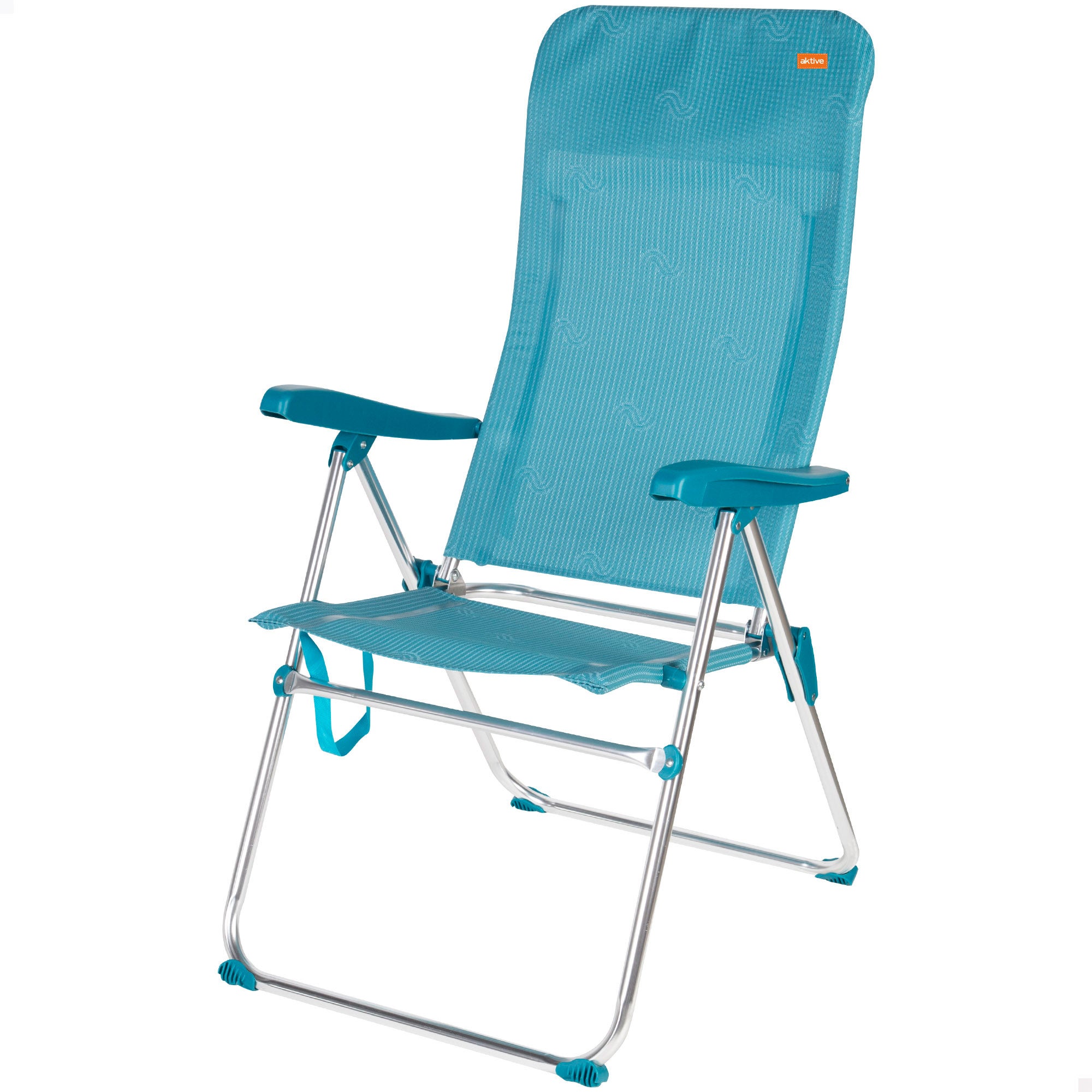 Aktive silla plegable de playa alta multiposición 47x67x110 cm azul con asa