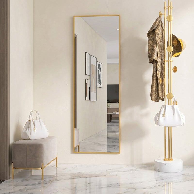 Miroir sur pied - Miroir chambre - Miroir rectangulaire - 140x40 cm - Verre trempé - Cadre en alliage d'aluminium - Doré - 3