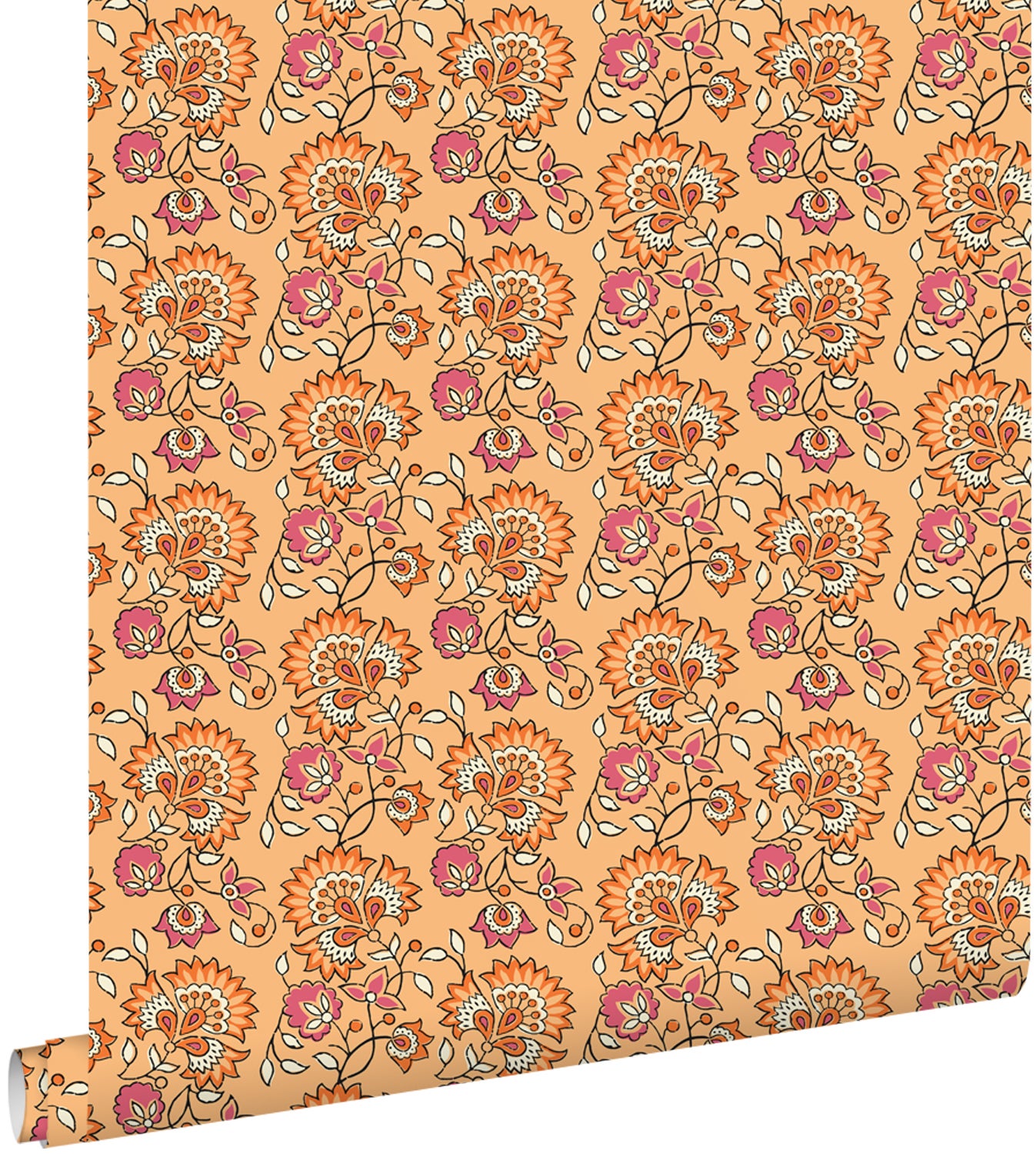 Tapeta zabytkowe kwiaty pomarańczowymIróżowym - 50 x 900 cm - ESTAHOME