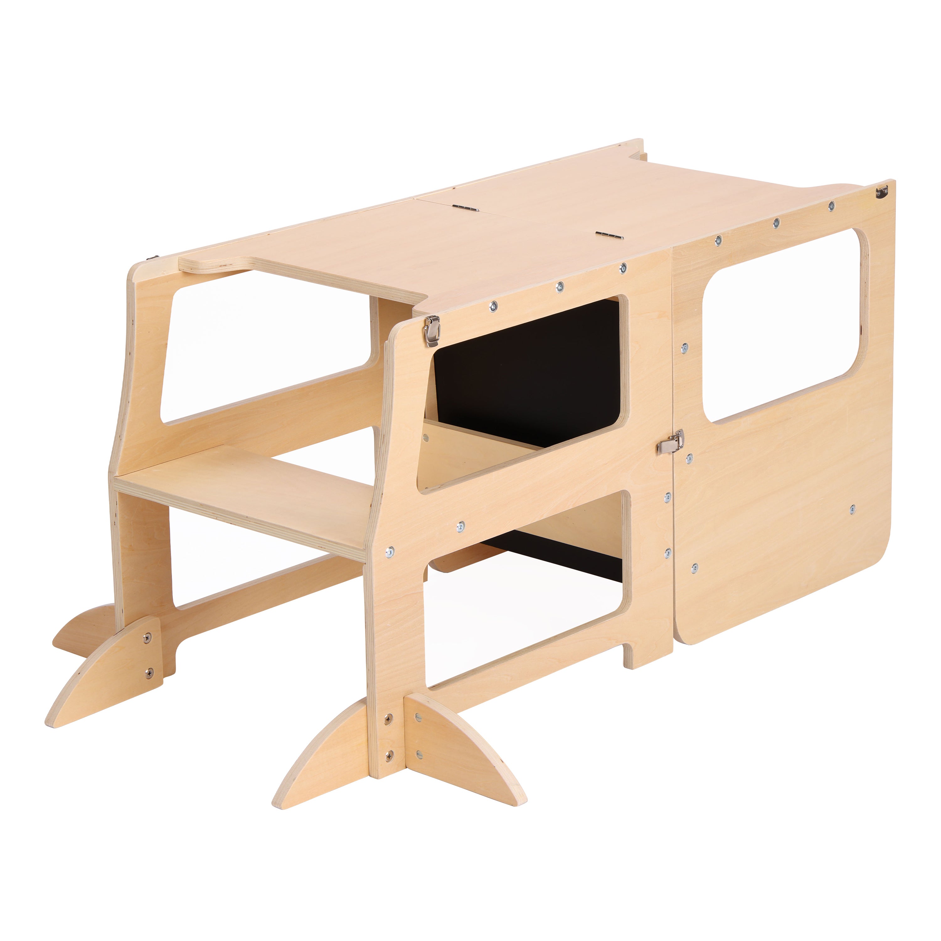 Sunny Mae Tour d'orientation 2 en 1 couleurs naturelles | Tour d'apprentissage pour enfants | Avec tableau noir, table avec banc | 49 x 40 x 92 cm - 7