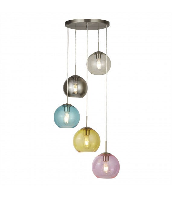 Searchlight Mardi Gras 5 Light Cluster Pendel Satin Silver, Bl, Rkt ...