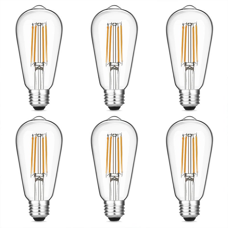 Lot de 6 LED 6W Edison Vintage E27 - Ampoule à filament ST64 2200K Blanc Chaud - Equivalent à Ampoule Incandescente 48W - 5