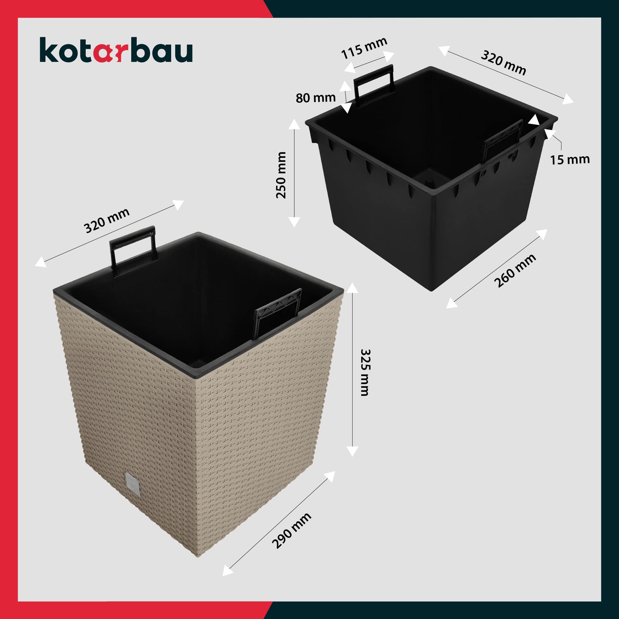 2x donica doniczka 32 l ogrodowa balkonowa taras kwiaty rattan wkład ogród - KOTARBAU - 3