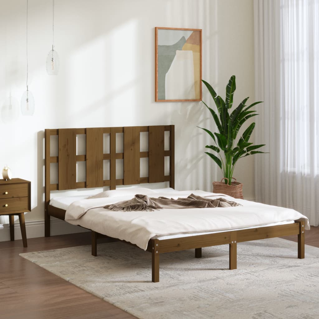 Cadre De Lit En Bois Massif 200x200 Cm – Teinte Miel – Neuf