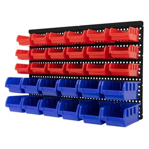 Sistema Archiviazione A Parete ECD Germany - 30 Contenitori Blu E Rossi, Scaffale Con Scatole Impilabili