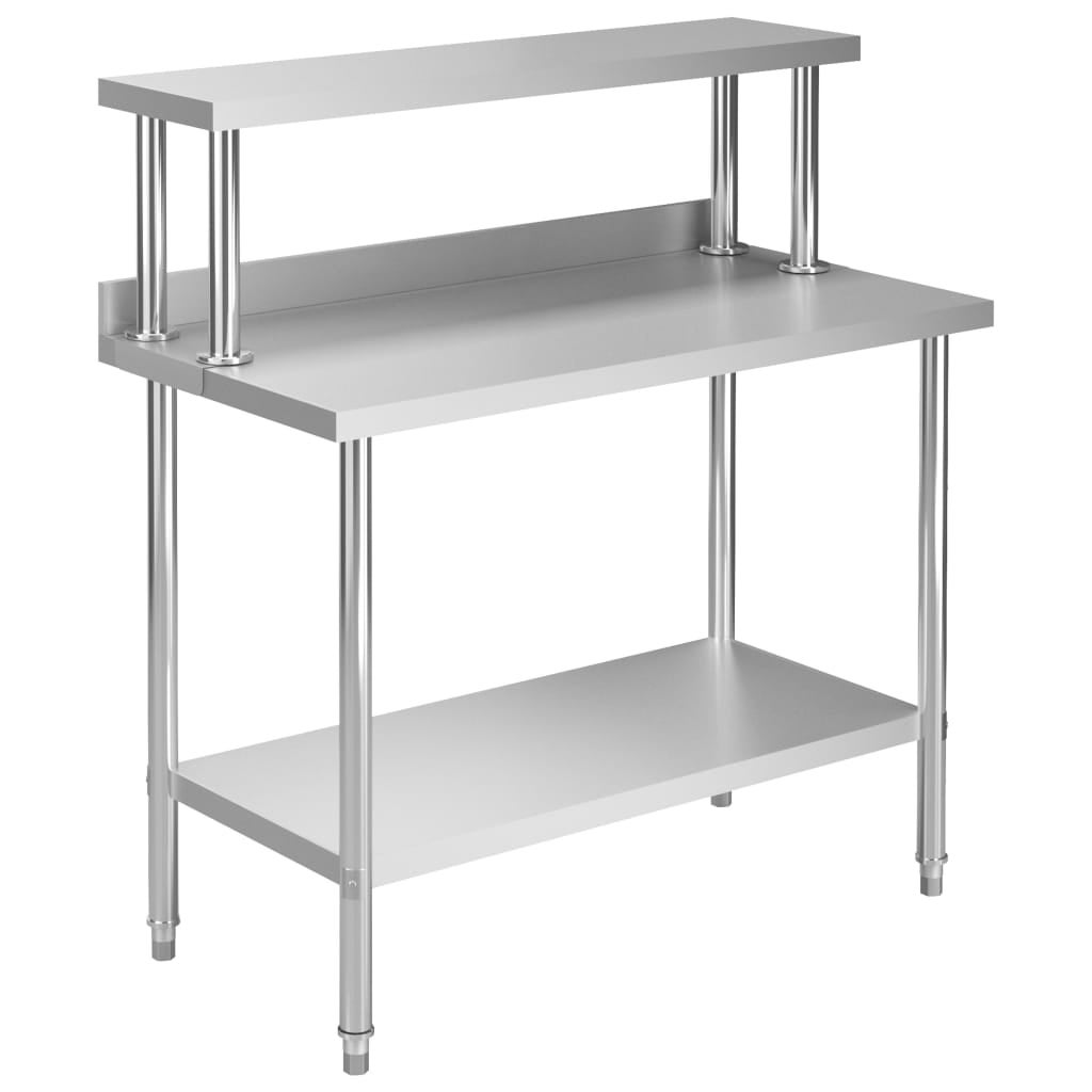 Tavolo da lavoro da cucina con ripiano in acciaio inox 120x60x120 cm - 2