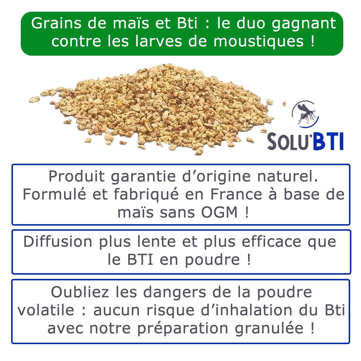 SOLU'BTI - Moustiques - 1,5 kg de Larvicide Biologique - BTI - Bacillus Thuringiensis - 2