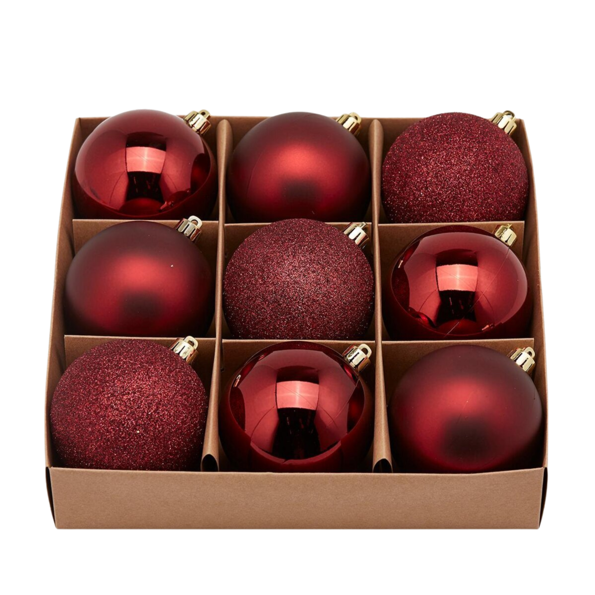 Sapin Boules Rouges Elegant Boules de sapin de Noël, couleur rouge bourgogne, couleur unie, PVC / 9 ...
