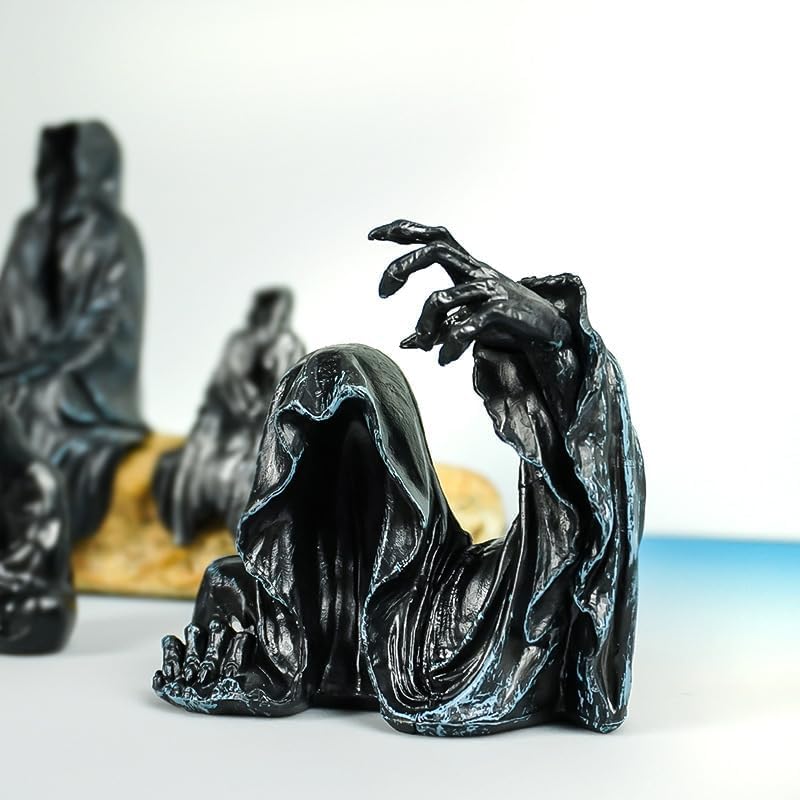 Statue Gothique De La Faucheuse En Résine Noire - Décoration Fantastique Pour étagère, Bureau - Ambiance Sombre Et Mystérieuse