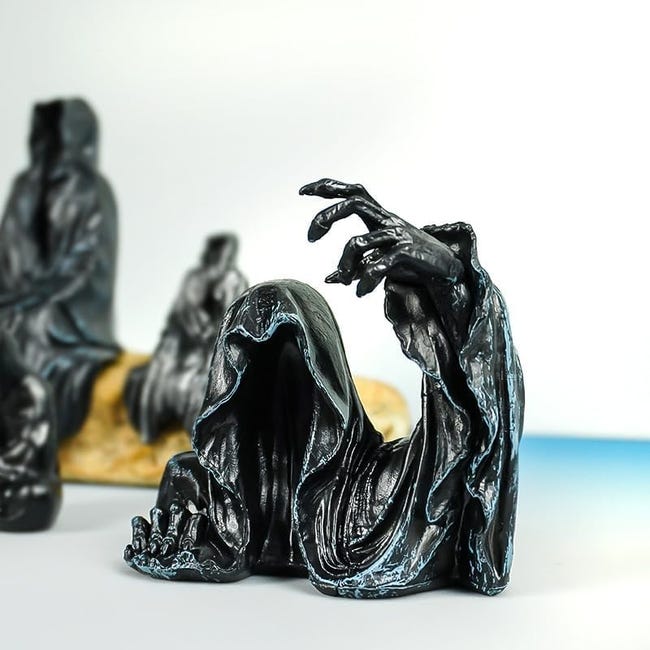Statue Gothique De La Faucheuse En Résine Noire - Décoration Fantastique Pour étagère, Bureau - Ambiance Sombre Et Mystérieuse