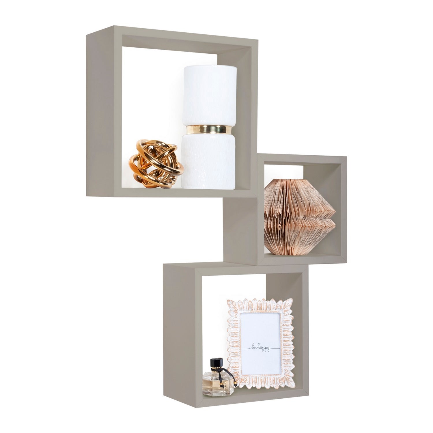 Ensemble de 3 étagères murales, cubes décoratifs, étagères cubiques, cubes muraux, brun taupe, 35x35, 30x30 et 25x25 cm de profondeur 15,5 cm - 6
