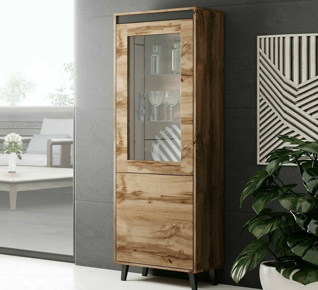 Vitrine Salon Avec étagères - 112.5x40x147 Cm, En Stratifié, Design Moderne, Pour Rangement Et Décoration - 2