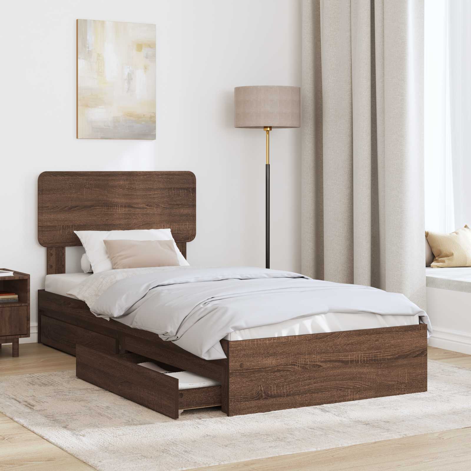 Lit coffre chêne brun 75 x 190 cm panneau de bois - 3