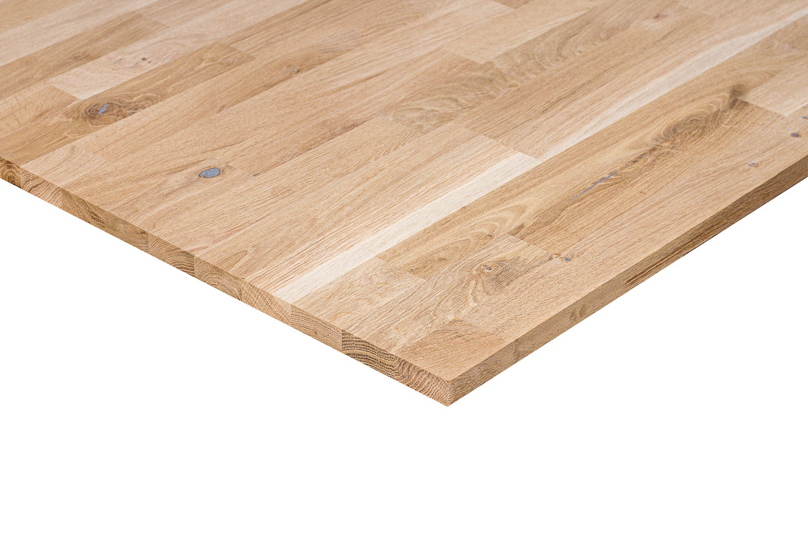 Descansillo de roble 20 mm grosor - finger joint - con nudos - 1100 x 1100 mm - tablero madera de roble - tablero para escalera - estructura metálica