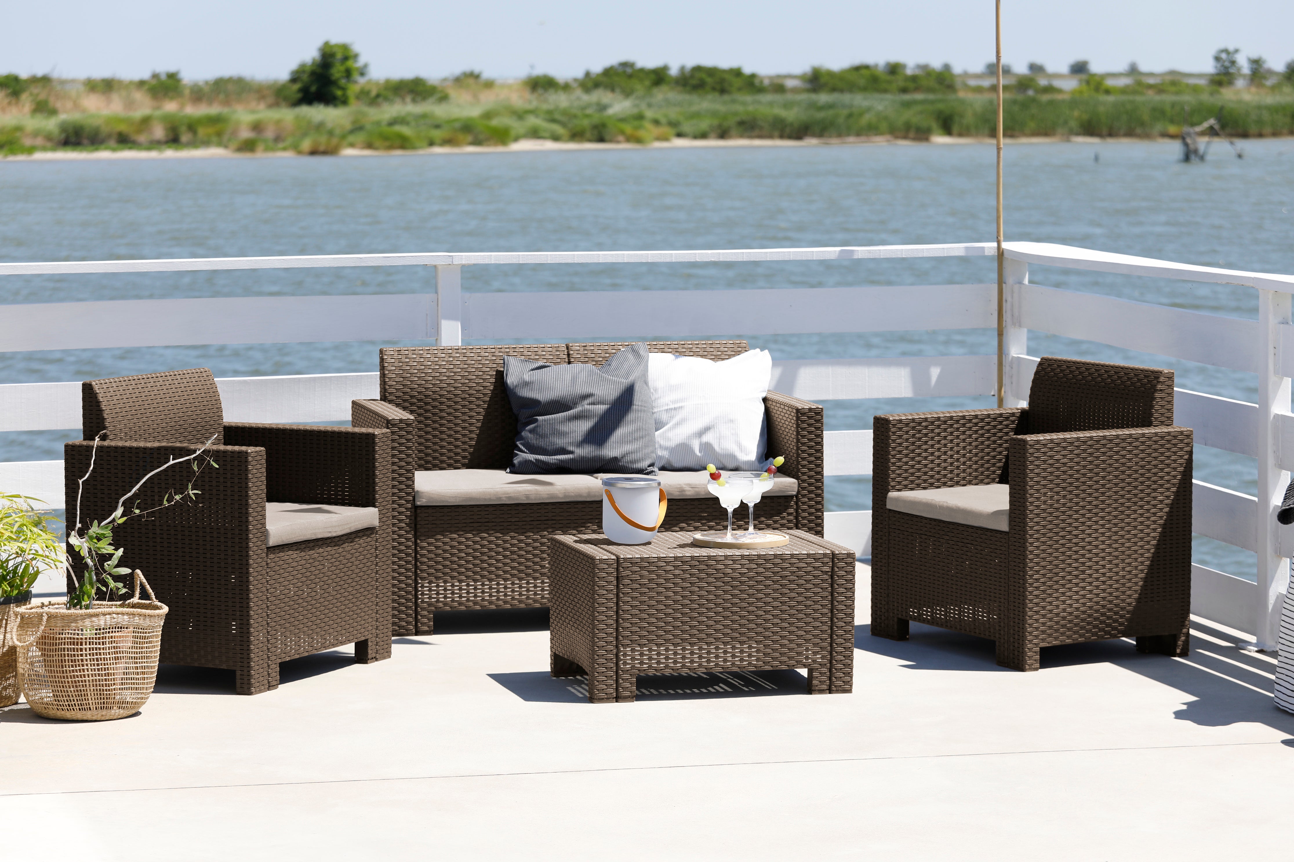 Salon bas de jardin en Polypropylène Marron 4 personnes - 5