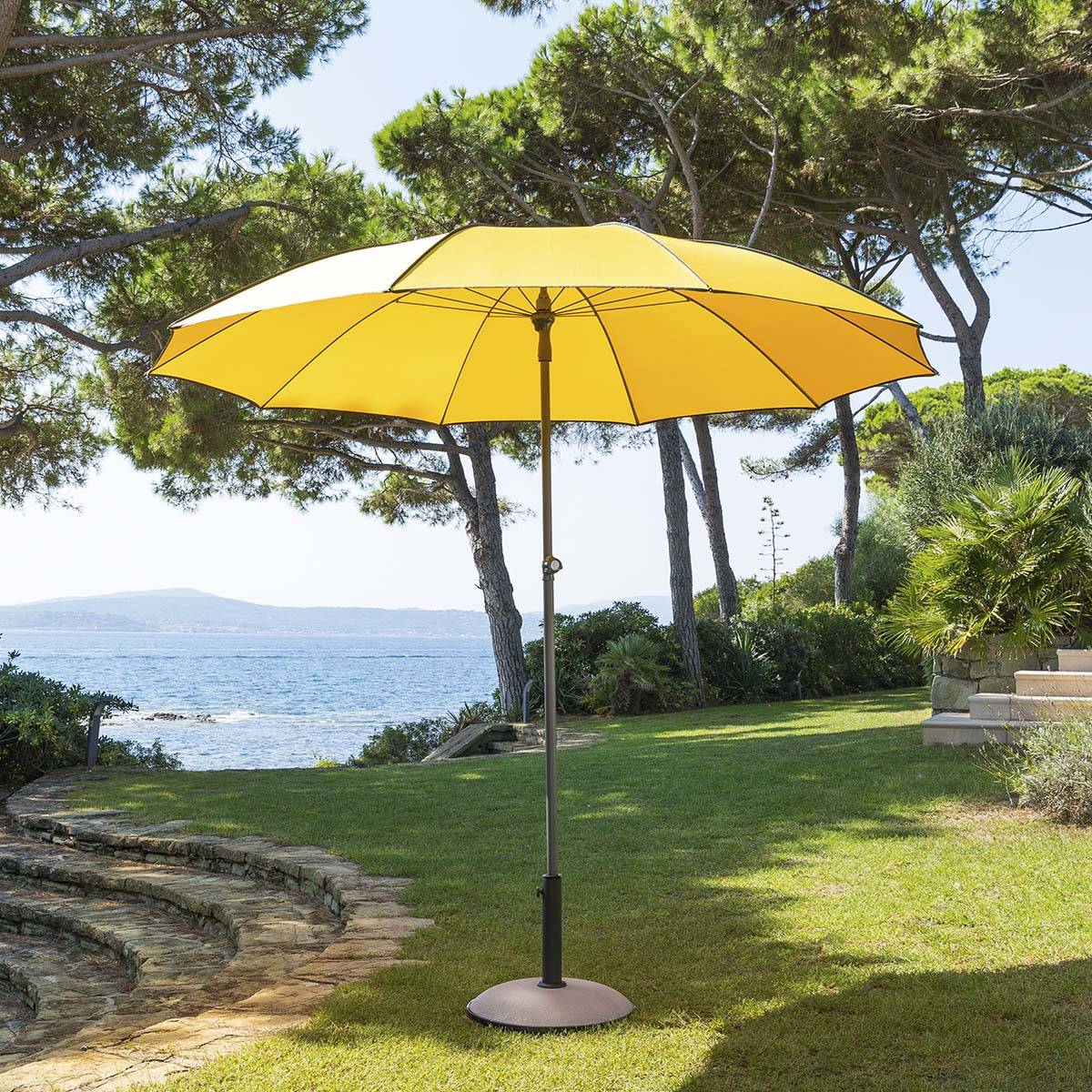 Ombrellone Hespéride Soya Rotondo – Diametro 2,7 M – Colore Ardesia – Telo Idrorepellente E Regolabile Con Apertura Push-Up - 4