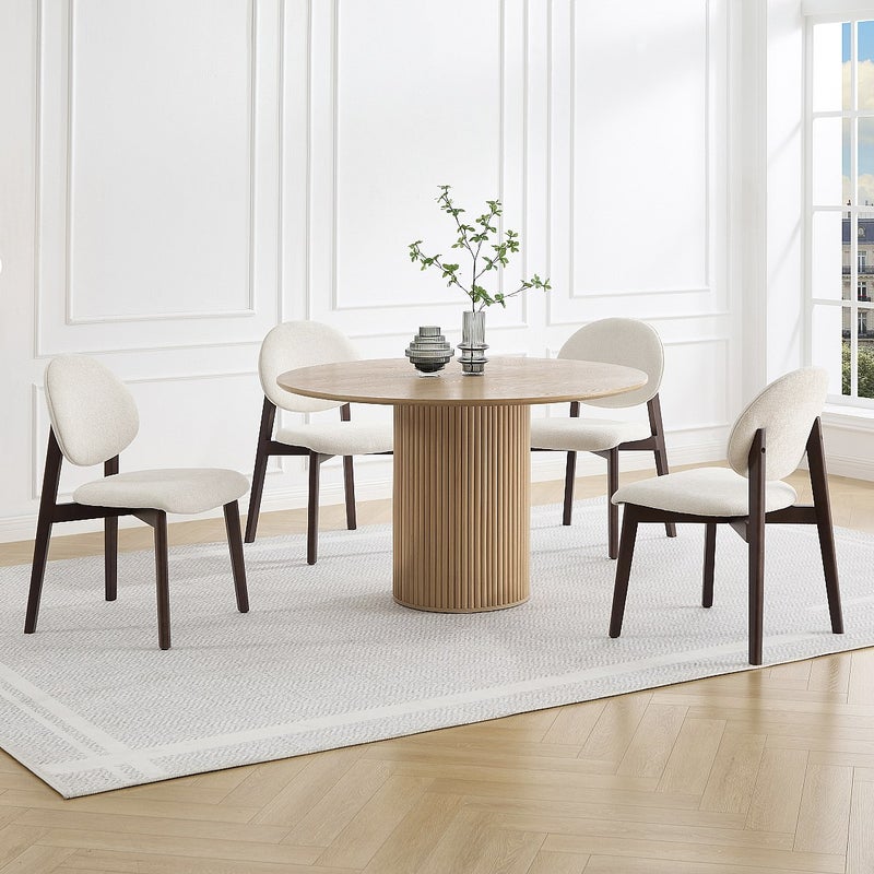 Zestaw 2 krzeseł z tkaniny teksturowanej i ciemnego naturalnego drewna kauczukowca - Kremowe - MARLENI