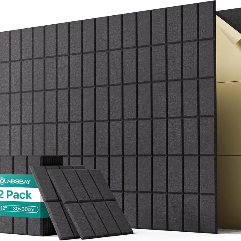 12 Paneli Akustycznych z Włókna Poliestrowego 30x30cm - Samoprzylepna Izolacja Akustyczna do Ścian, Drzwi i Sufitów - Biuro i Dom - Hałas