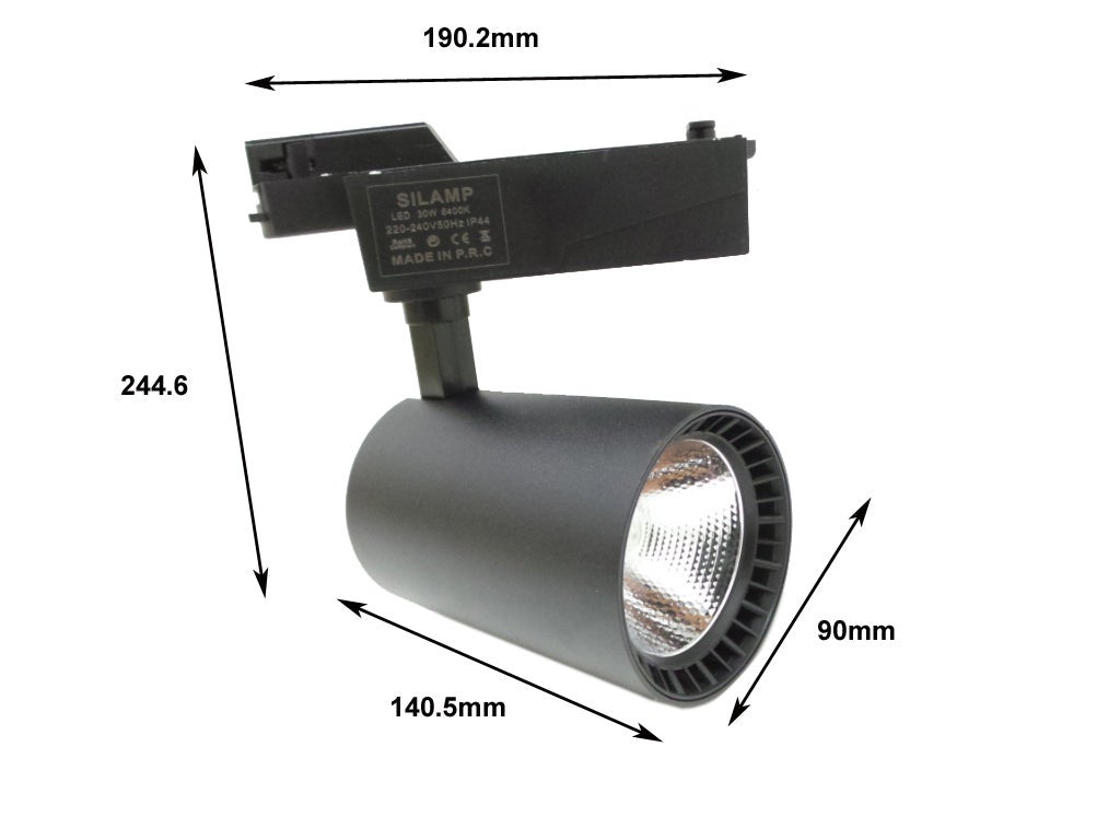Spot LED Sur Rail 30W 80° Compact Triphasé NOIR - Blanc Chaud 2300K-3500K SILAMP
