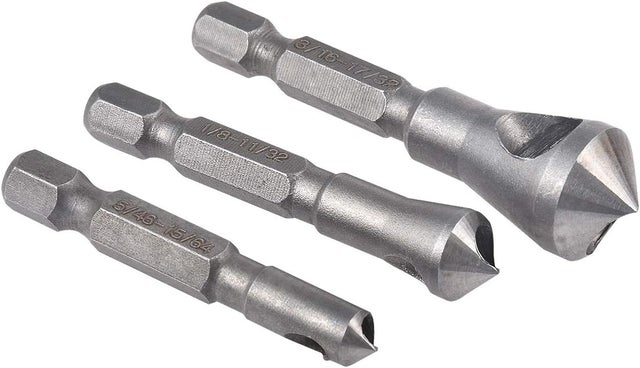Ensemble d'outils de fraisage et d'ébavurage,3 pièces ensembles d'outils de poinçonnage central à 90 degrés pour mèches à bois en métal à chanfrein
