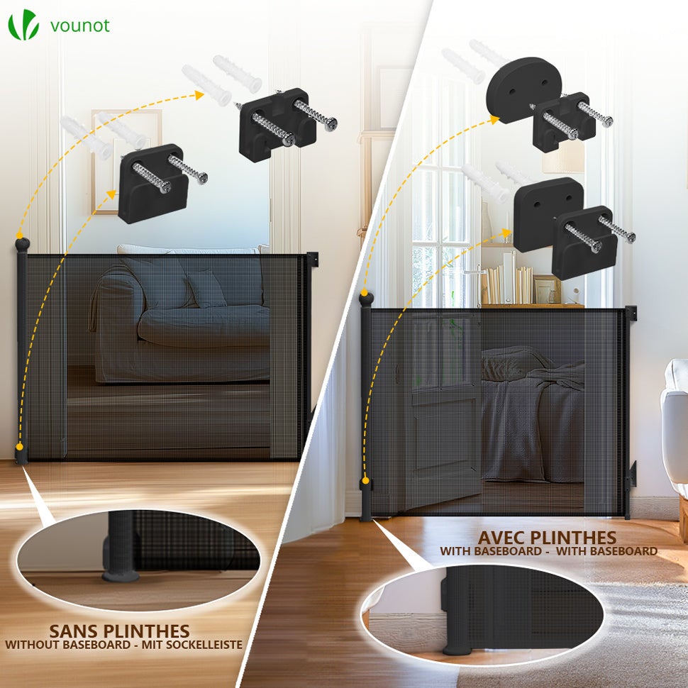 VOUNOT® Cancelletto Sicurezza Estensibile, 0-180 cm Cancello per Cani Barriera di Sicurezza Regolabile per Scale, Corridoi e Porte, Nero - 5