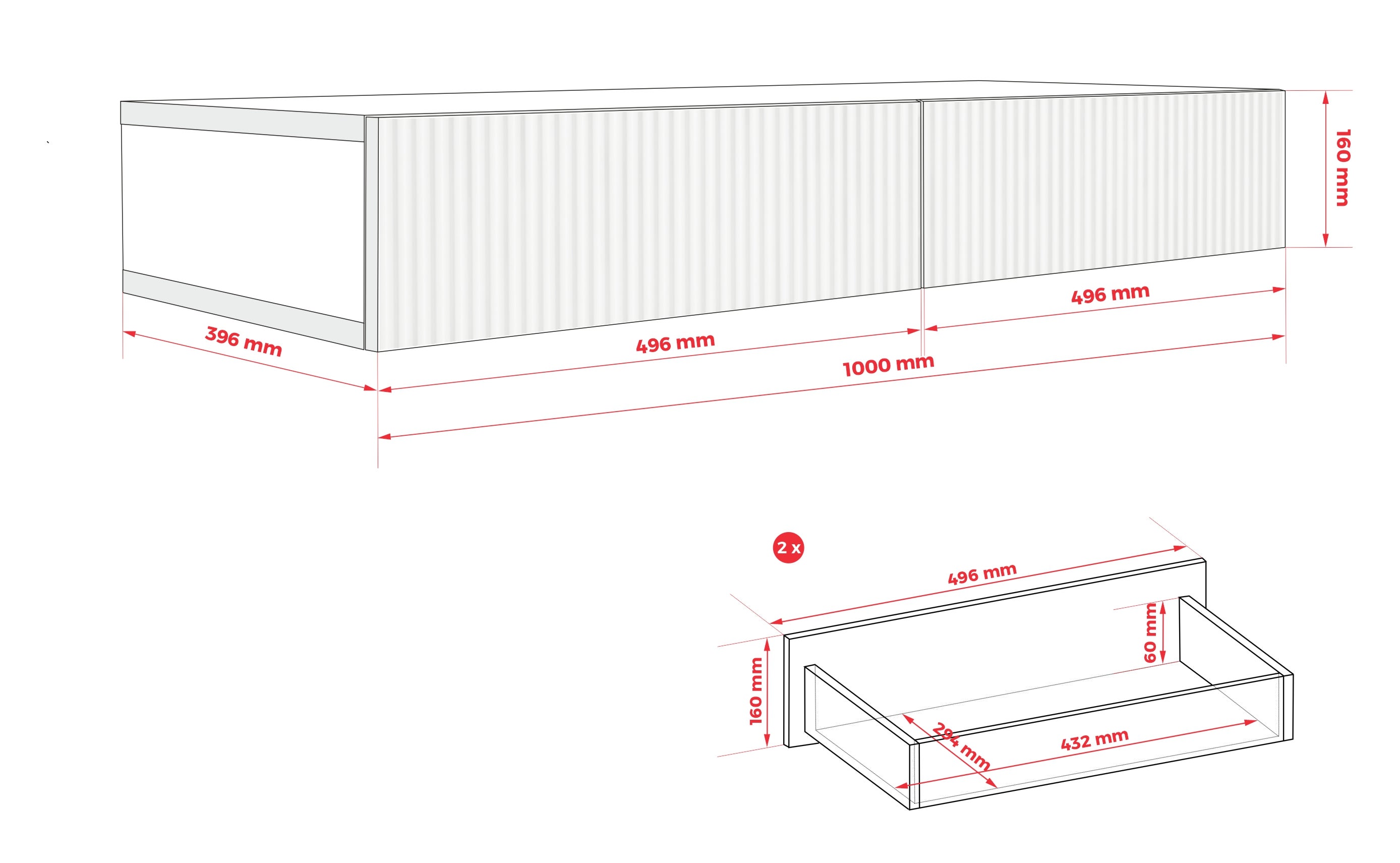 Comodino sospeso con cassetto – frontale liscio – colore: Marrone Caramello, 40 x 20 x 16 cm - 4