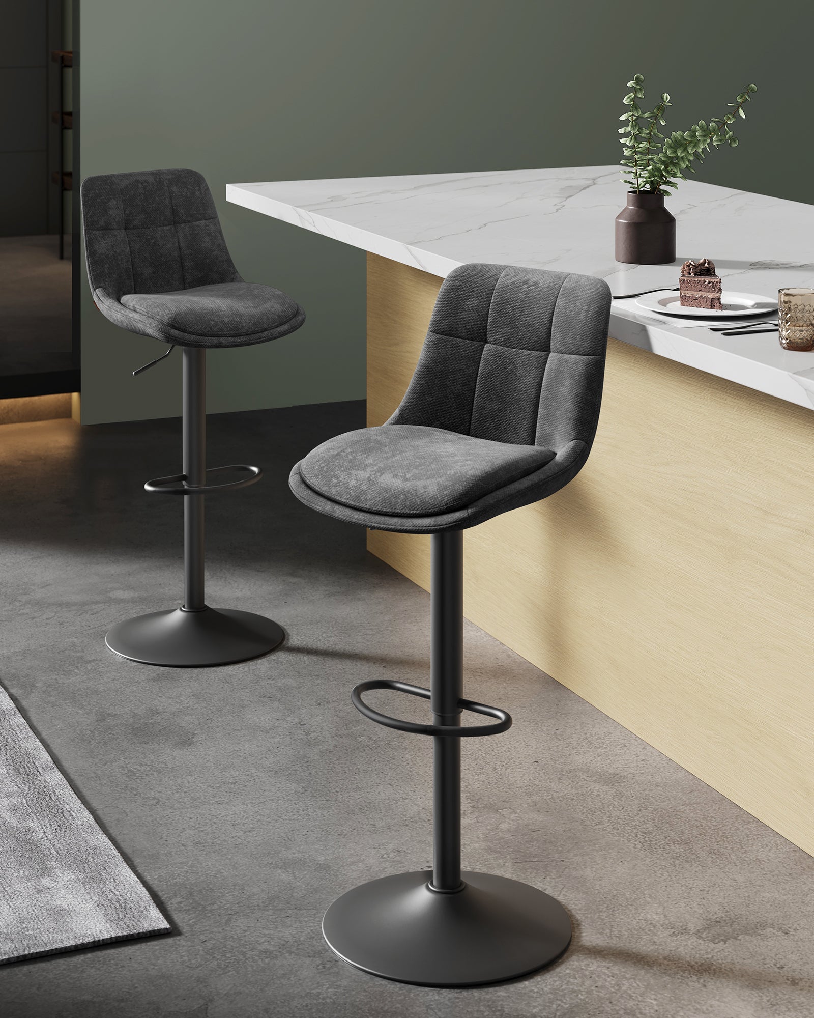 Tabourets de Bar, Lot de 2, Siège Pivotant à Hauteur Réglable, avec Dossier et Repose-Pieds, Salle à Manger, Comptoir, Acier, Gris Ardoise - 6